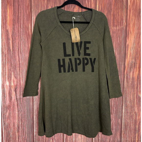 Natural Life Womens Green Waffle Knit Tunic Top Live Happy Size Small NWT - Picture 1 of 5